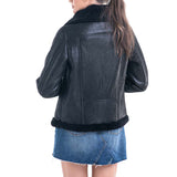 Black Shearling Leather Jacket with Merino Fur Detailing-1