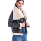 Brown Shearling Leather Jacket with Merino Fur Detailing-1