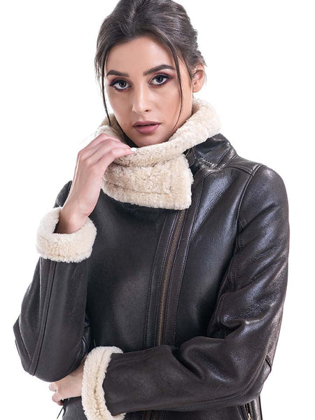 Brown Shearling Leather Jacket with Merino Fur Detailing-2