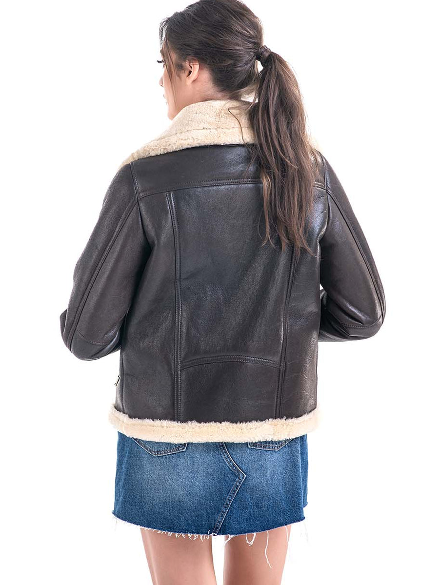 Brown Shearling Leather Jacket with Merino Fur Detailing-3