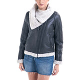 Gray Shearling Leather Jacket with Merino Fur Detailing-0