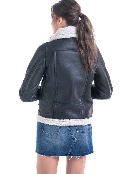 Gray Shearling Leather Jacket with Merino Fur Detailing-1