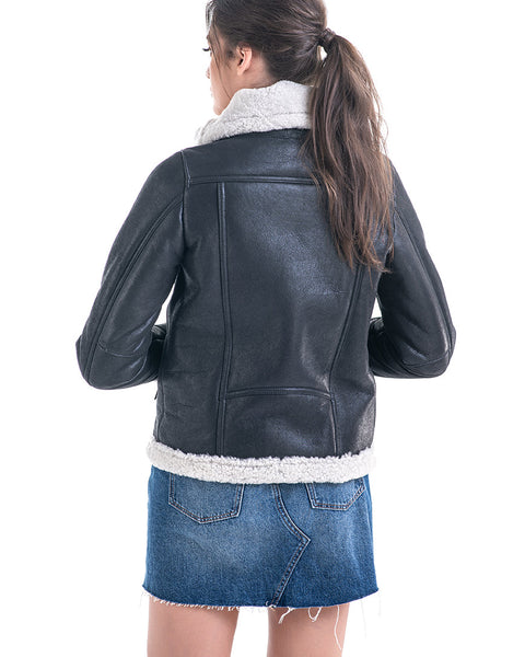 Gray Shearling Leather Jacket with Merino Fur Detailing-1