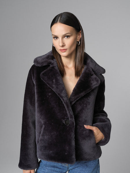 Gray Merino Sheepskin Fur Jacket-1