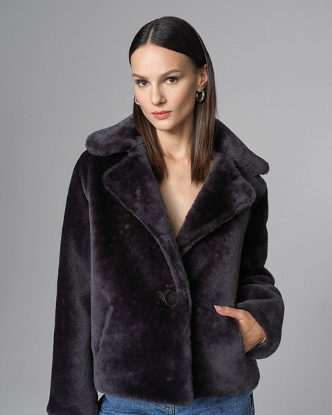 Gray Merino Sheepskin Fur Jacket-1