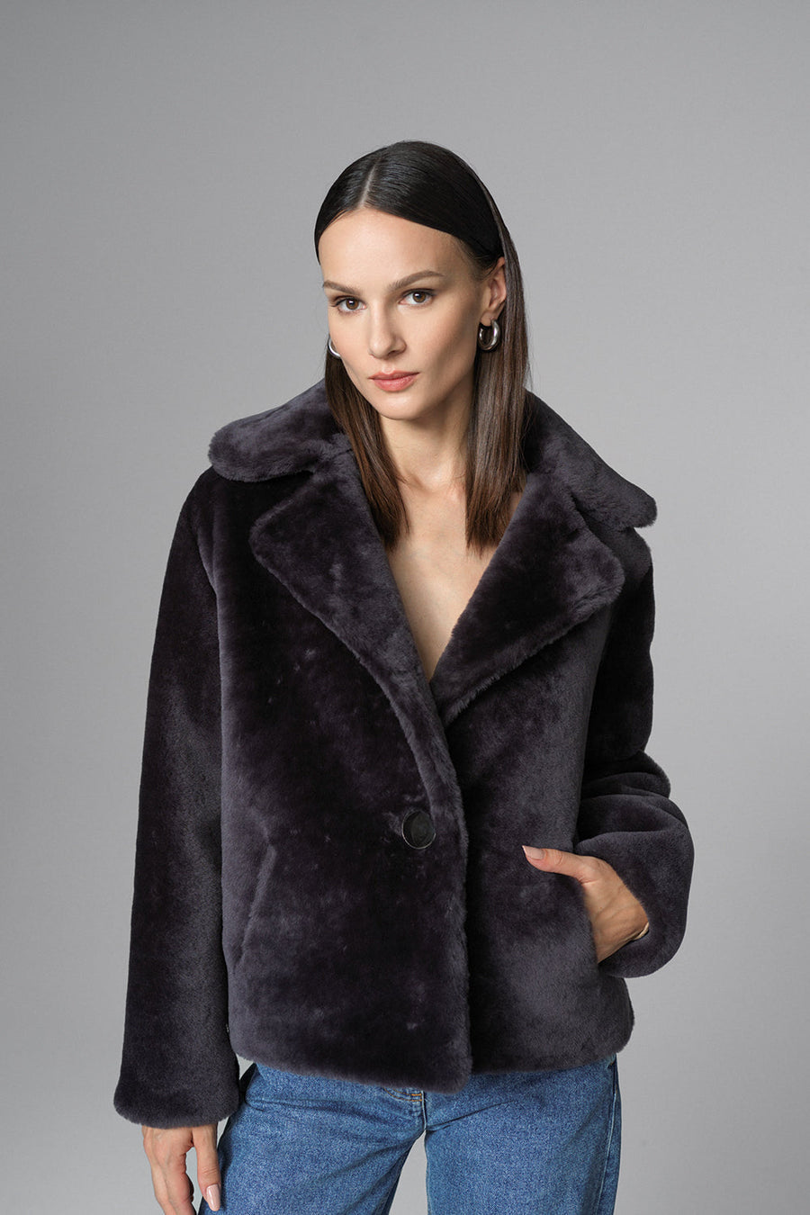 Elaria Beaumont — Gray Merino Sheepskin Fur Jacket, alternate view 2