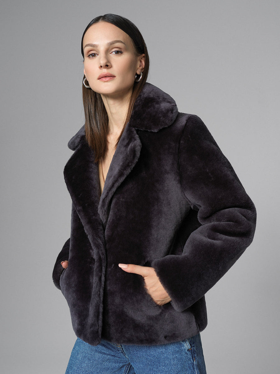 Gray Merino Sheepskin Fur Jacket-0