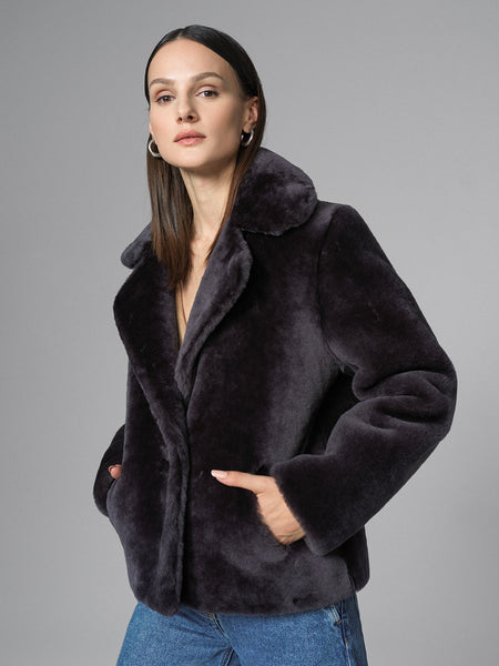 Gray Merino Sheepskin Fur Jacket-0