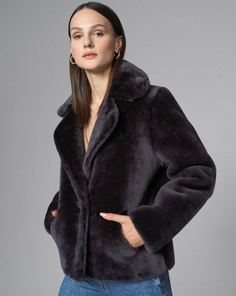 Gray Merino Sheepskin Fur Jacket-0
