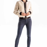 Beige Natural Sheepskin Mouton Fur Jacket-1