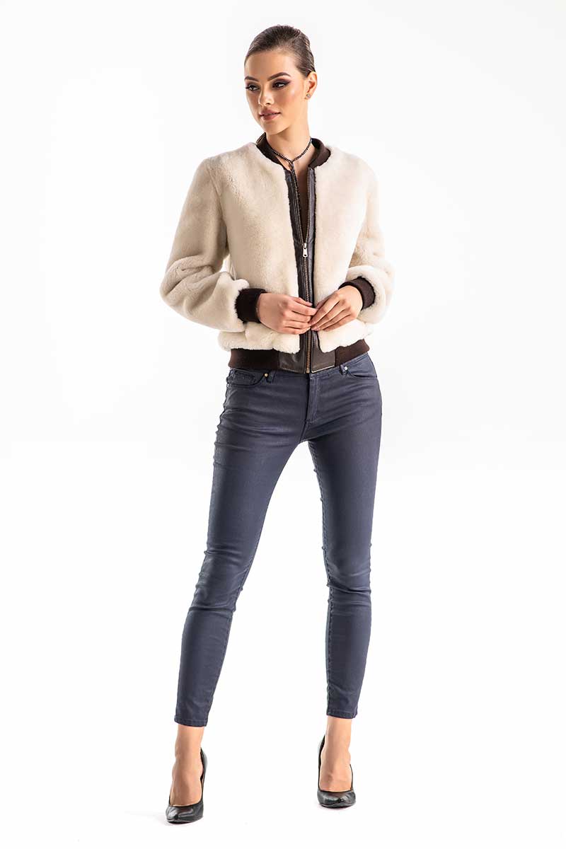 Valencia Beaumont — Beige Natural Sheepskin Mouton Fur Jacket, alternate view 2