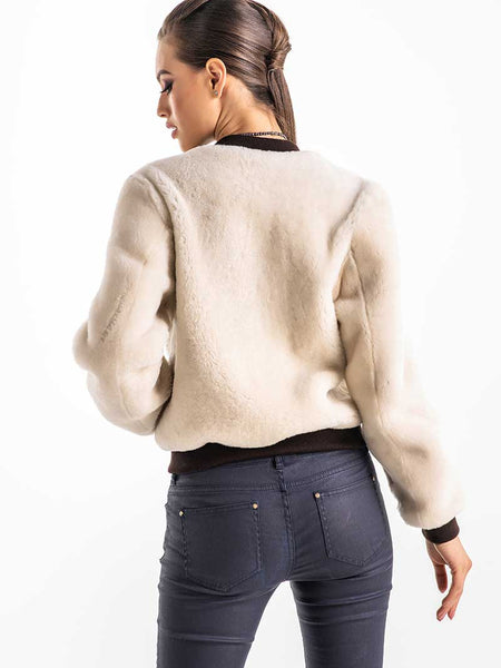 Beige Natural Sheepskin Mouton Fur Jacket-2