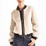 Beige Natural Sheepskin Mouton Fur Jacket-0