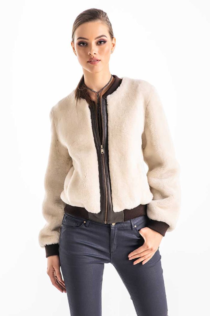Valencia Beaumont — Beige Natural Sheepskin Mouton Fur Jacket