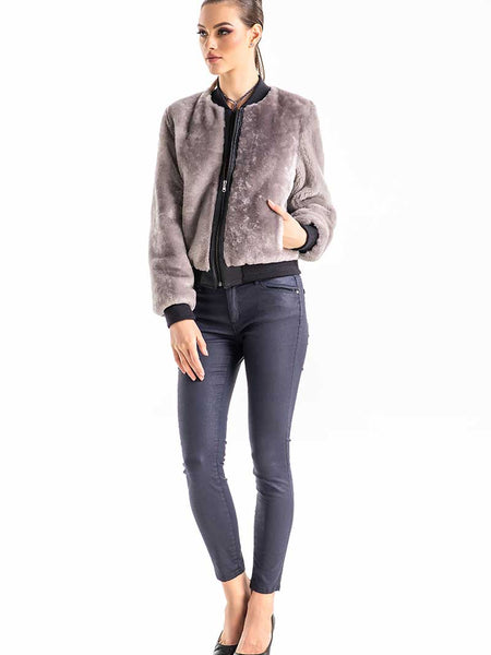 Gray Natural Sheepskin Mouton Fur Jacket-1