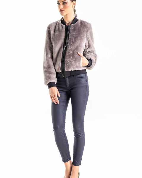 Gray Natural Sheepskin Mouton Fur Jacket-1