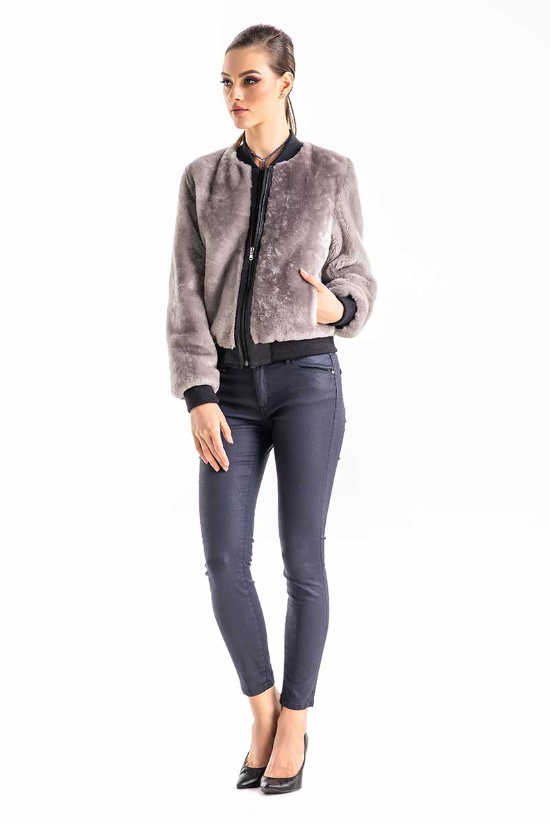 Isabeau Beaumont — Gray Natural Sheepskin Mouton Fur Jacket, alternate view 2