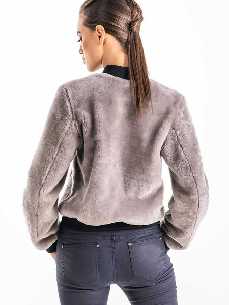 Gray Natural Sheepskin Mouton Fur Jacket-2