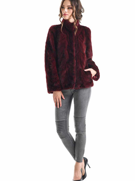 Burgundy Luxury Genuine Mink Fur Jacket-2