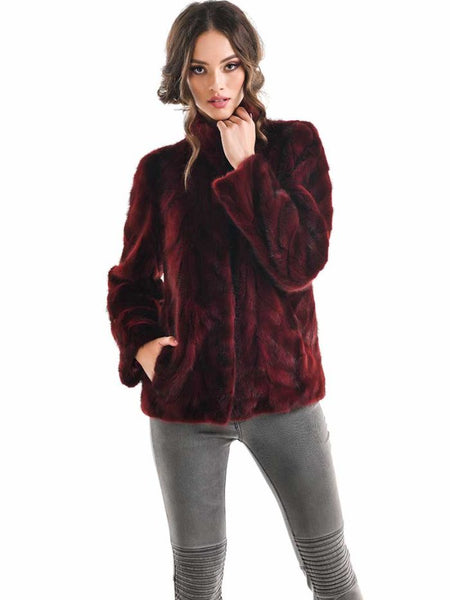 Burgundy Luxury Genuine Mink Fur Jacket-0
