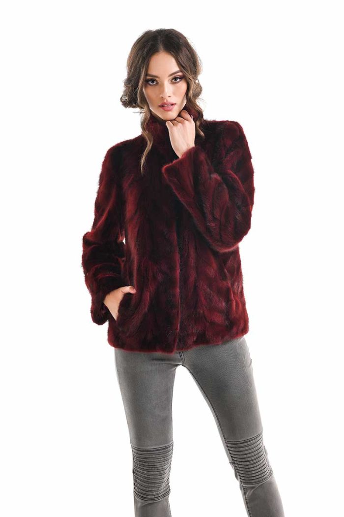 Rhiannon — Burgundy Luxury Genuine Mink Fur Jacket