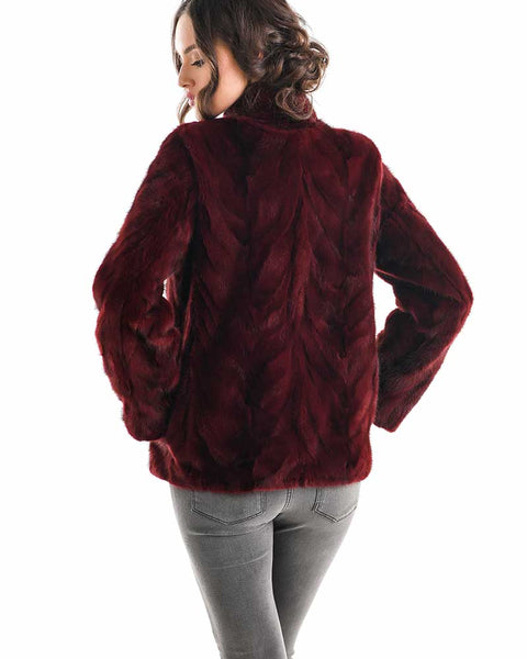 Burgundy Luxury Genuine Mink Fur Jacket-1