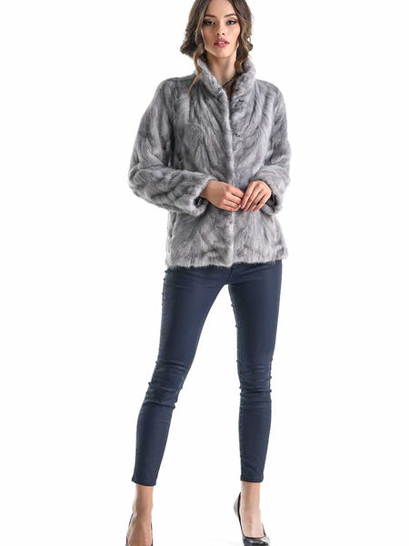 Gray Luxury Genuine Mink Fur Jacket