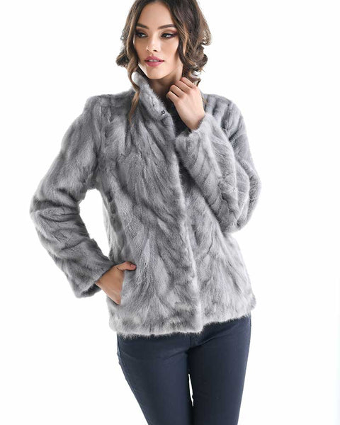 Gray Luxury Genuine Mink Fur Jacket