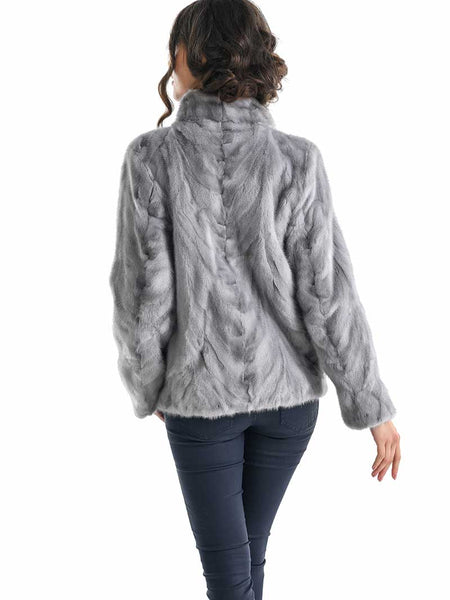 Gray Luxury Genuine Mink Fur Jacket