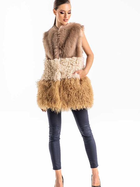 Beige Geniune Sheepskin Fur Vest-2