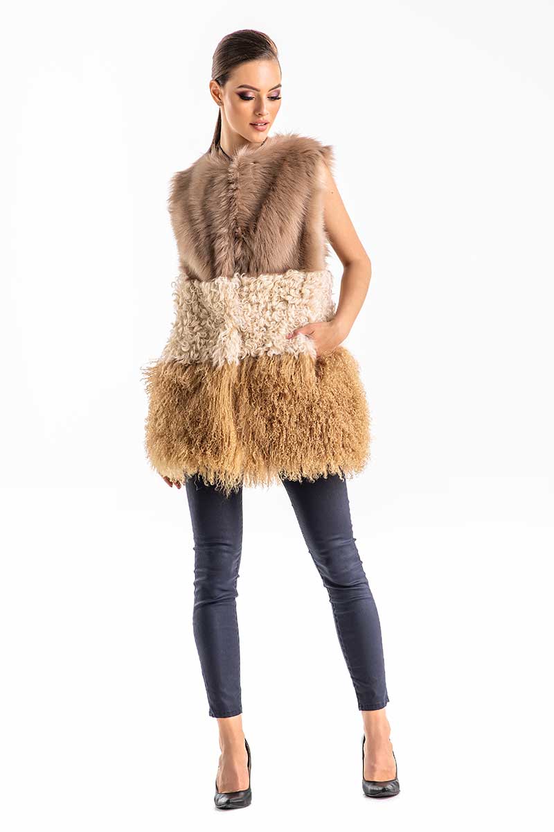 Francesca Rivière — Beige Geniune Sheepskin Fur Vest Beige Women's Coat or Jacket, alternate view 3