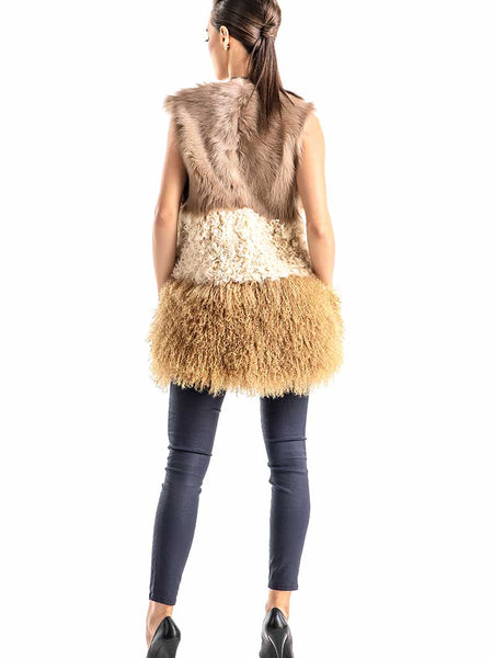 Beige Geniune Sheepskin Fur Vest-1