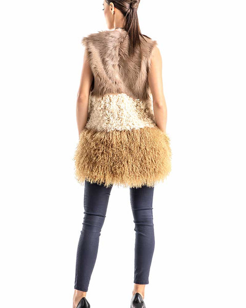 Beige Geniune Sheepskin Fur Vest-1