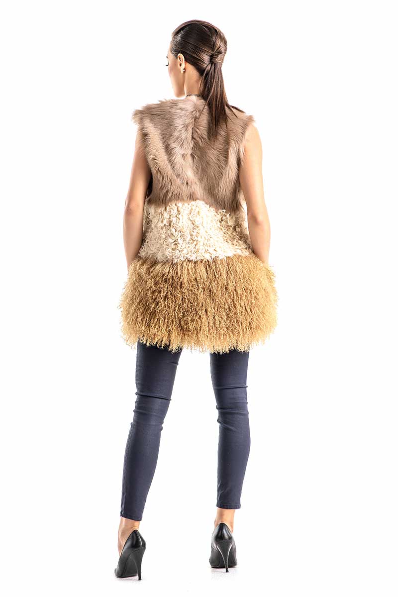 Francesca Rivière — Beige Geniune Sheepskin Fur Vest Beige Women's Coat or Jacket, alternate view 2
