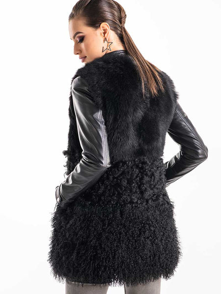 Black Geniune Sheepskin Fur Vest