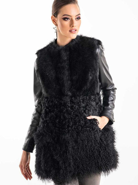 Black Geniune Sheepskin Fur Vest
