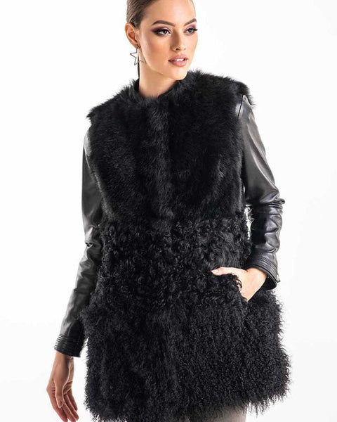 Black Geniune Sheepskin Fur Vest