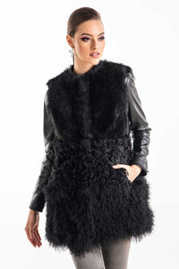 Katerina Rivière — Black Geniune Sheepskin Fur Vest Black Women's Coat or Jacket, alternate view 3