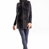 Gray Reversible Geniune Nappa Lamb Leather Mouton Fur Vest-2