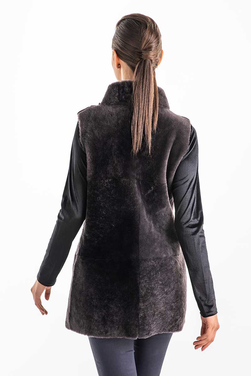 Valeria Rivière — Gray Reversible Geniune Nappa Lamb Leather Mouton Fur Vest Gray Women's Coat or Jacket, alternate view 2