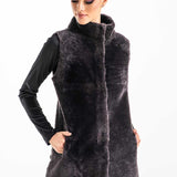 Gray Reversible Geniune Nappa Lamb Leather Mouton Fur Vest-0