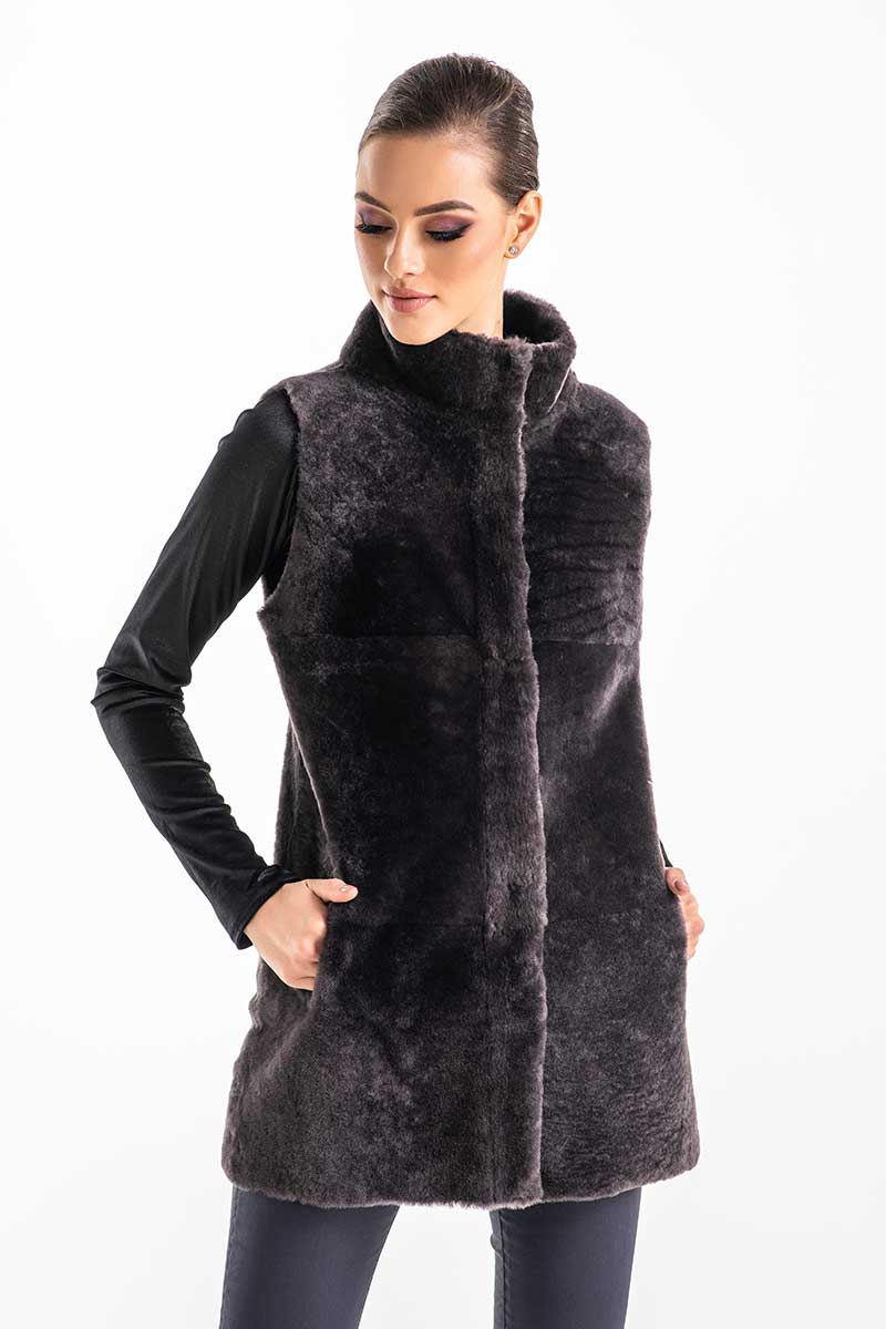 Valeria Rivière — Gray Reversible Geniune Nappa Lamb Leather Mouton Fur Vest Gray Women's Coat or Jacket