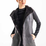 Gray Reversible Geniune Nappa Lamb Leather Mouton Fur Vest-3