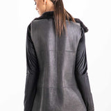 Gray Reversible Geniune Nappa Lamb Leather Mouton Fur Vest-4