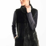 Olive Reversible Geniune Nappa Lamb Leather Mouton Fur Vest-0
