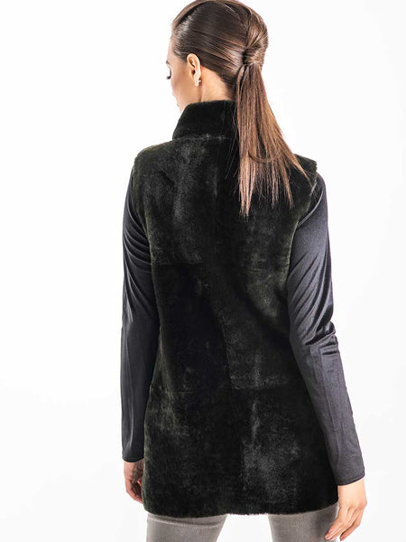 Olive Reversible Geniune Nappa Lamb Leather Mouton Fur Vest-1