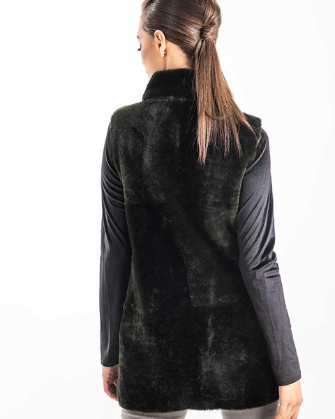Olive Reversible Geniune Nappa Lamb Leather Mouton Fur Vest-1