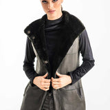 Olive Reversible Geniune Nappa Lamb Leather Mouton Fur Vest-2