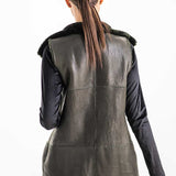 Olive Reversible Geniune Nappa Lamb Leather Mouton Fur Vest-3