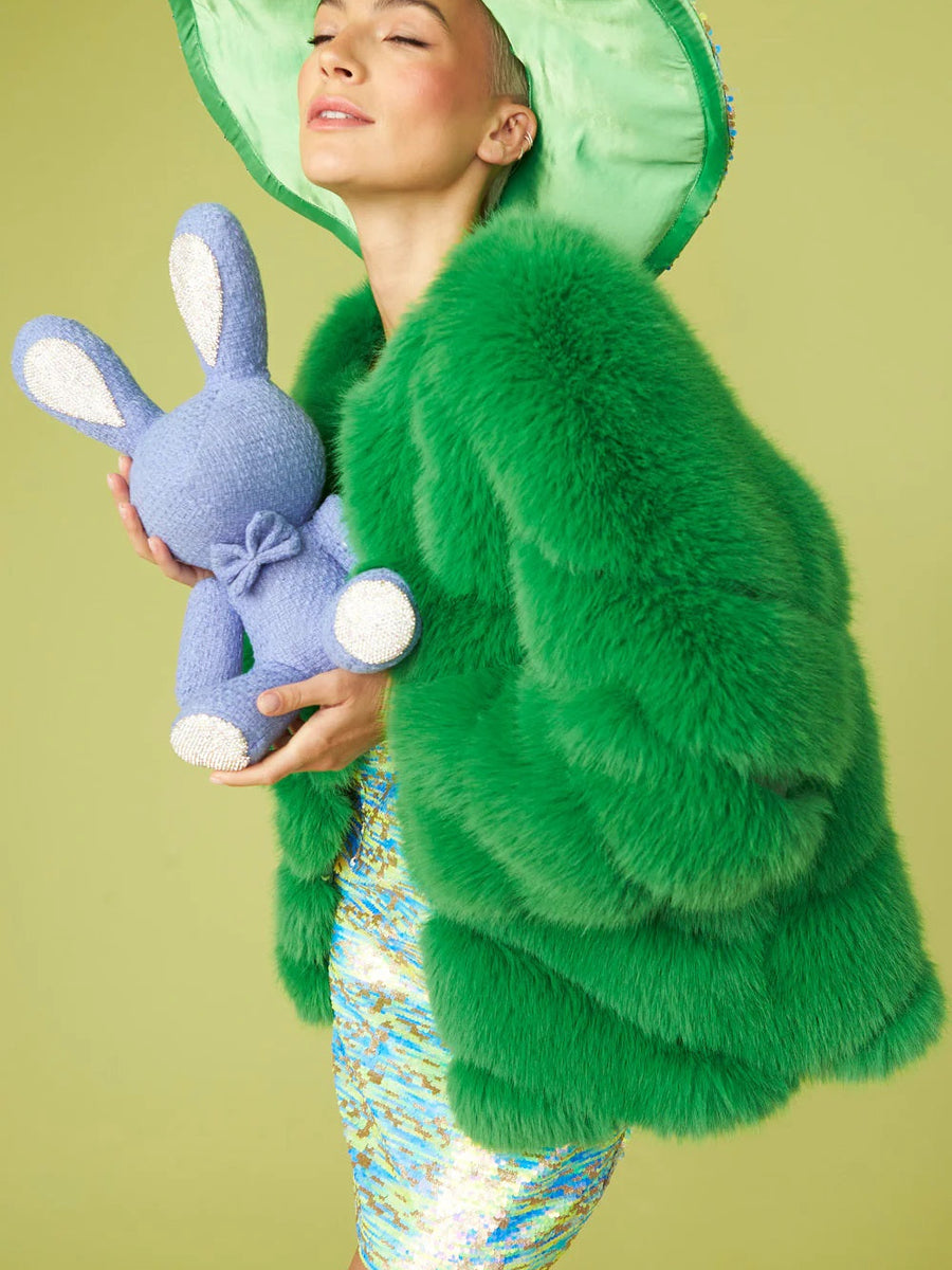 Gaga Faux Fur Striped Green Coat-1